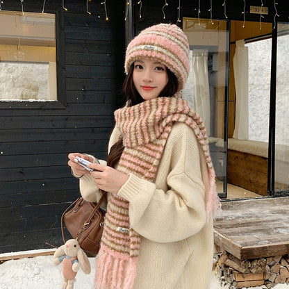Rabbit Fur Hat  New Autumn Winter Style Warm Beanie  Large Head Circumference Jacquard Elegant Bucket Hat  Women 56-58CM