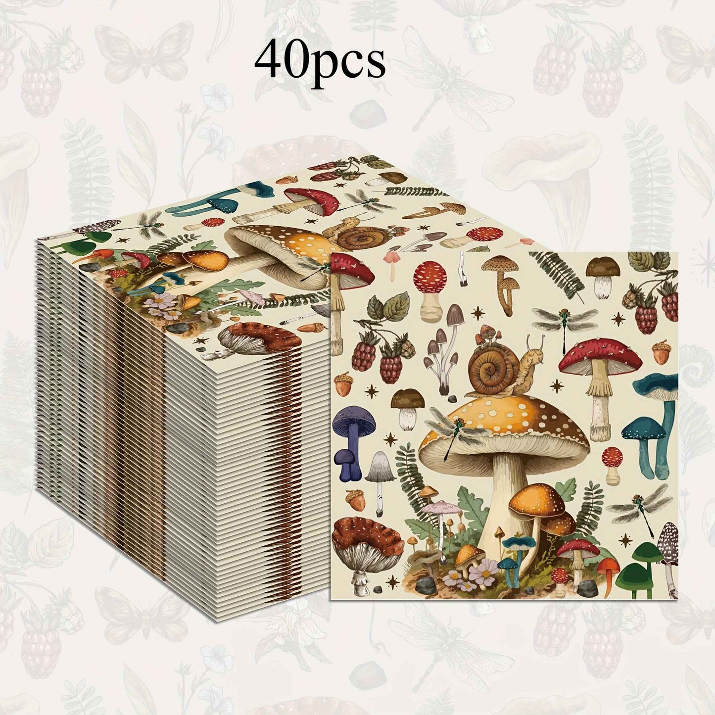 20/40 pcs Mushroom and Snail - Themed Disposable Napkins - 2 - Ply Paper, Suitable for Weddings, Birthdays and Celebrations