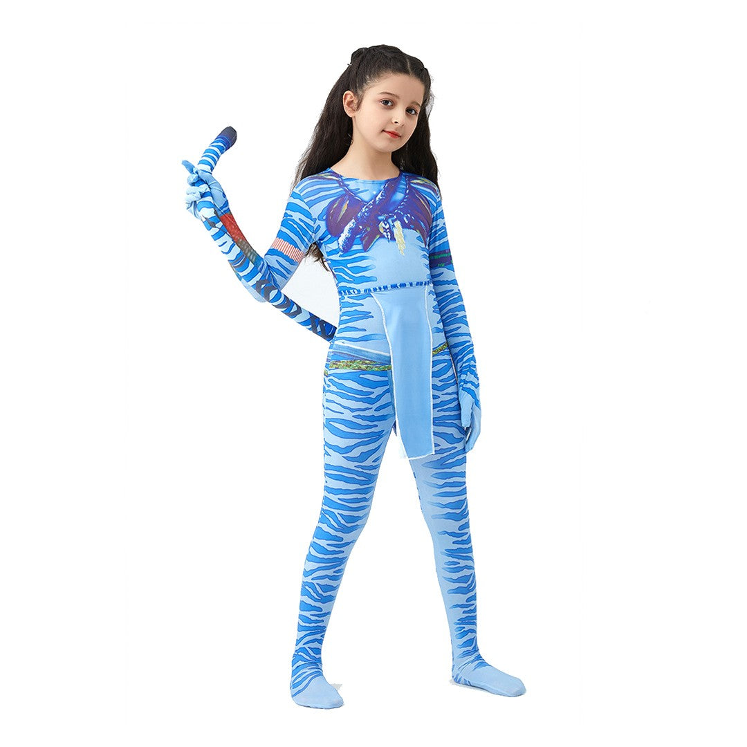 Girls Avatar 2 Neytiri Costume Tail Suit Boys Jake Sully Cosplay Zentai Bodysuit Jumpsuit Kids Halloween Birthday Party Costume