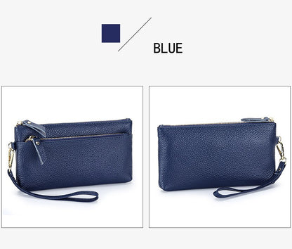 Women's Wristlet Clutch Purse Genuine Leather Clutch Cellphone Smartphone Long Wallet Vintage Purse Travel Double Zip Wristlets