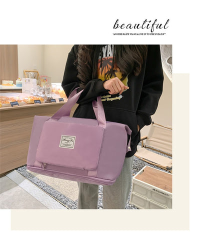 Double-layer expandable large-capacity luggage bag, new multi-functional foldable portable gym bag, sports travel bag-tan