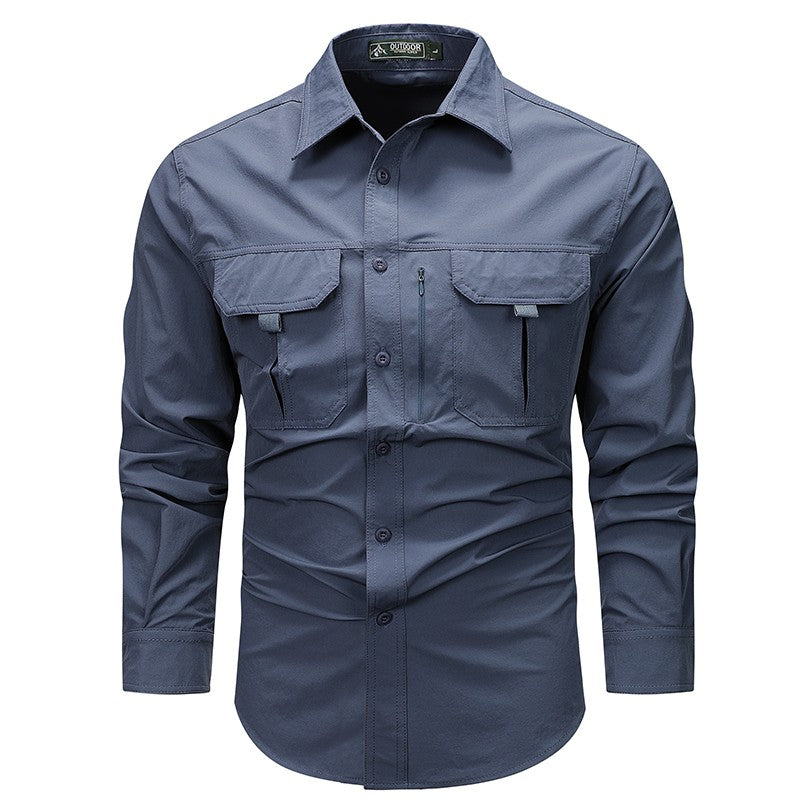 Spring Men Tactical Work Long Sleeve Shirt Man Outdoor Casual Multi Pocket Shirts Male Autumn Breathable Cargo Oversized Blouses