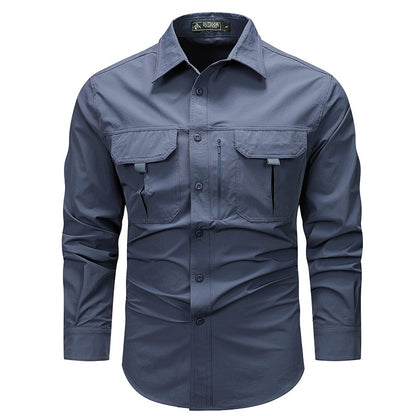 Spring Men Tactical Work Long Sleeve Shirt Man Outdoor Casual Multi Pocket Shirts Male Autumn Breathable Cargo Oversized Blouses