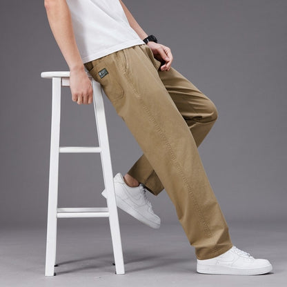 Calças Casuais Grandes Masculinas Cintura Elástica Perna Reta Ajustada Calças de Verão Masculinas Soltas de Algodão Roupa de Trabalho Plus Size Grande 6XL Cáqui Claro