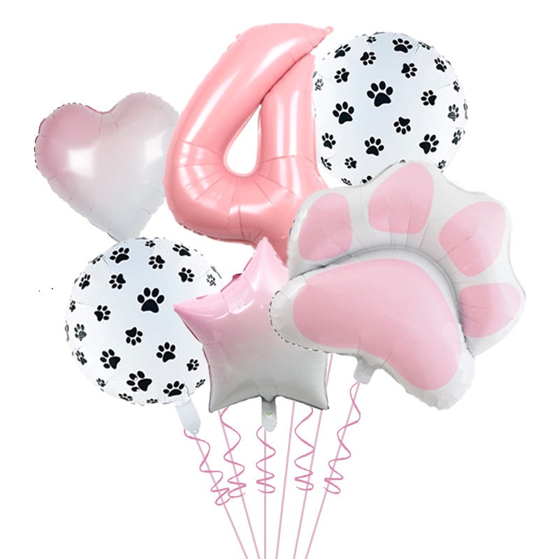 1set Animal Let's Pawty Dog Cat Paw Aluminum Balloon 32inch Pink Black Number Birthday Party Decorat Balloon Baby Shower Supplie