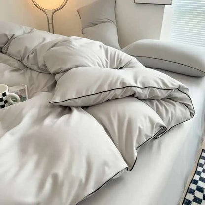 Black Bedding Set - Minimalist Queen/King Size Quilt Set 100% Cotton Plain Bed Cover Full Set (Includes Pillowcases)?