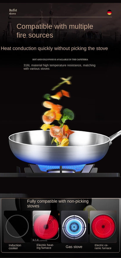 316 Stainless Steel Frying Pan Wok NonStick Pan Fried Steak Pot Uncoated Kitchen Cookware For Gas Stove and Induction Cooker Wok