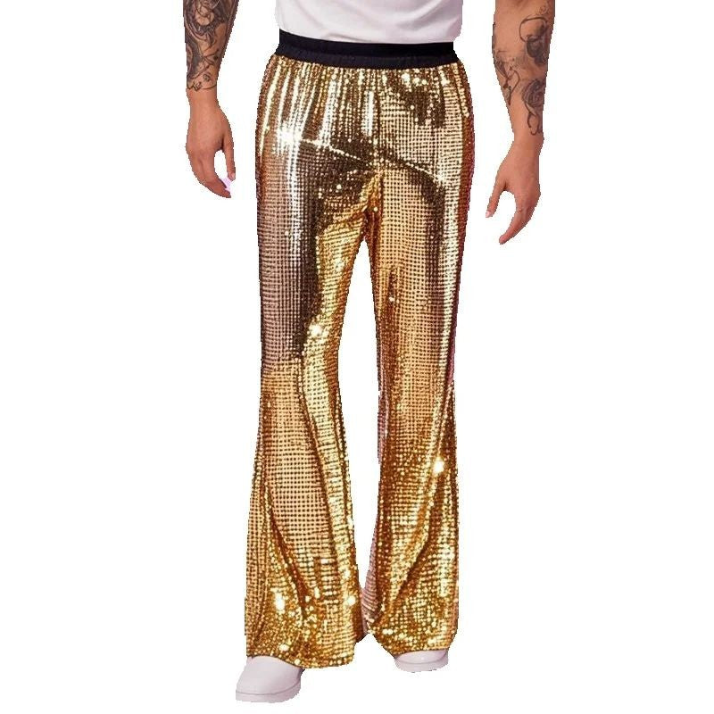 2025 Verão Novas Calças Masculinas de Luxo Casuais Moda Cantor Bar KTV Performance de Palco Solta Respirável Calças Prateadas