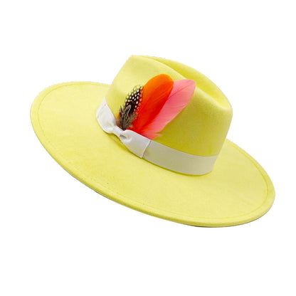 Suede fedora hat with same color accessories teardrop top wide brim hat for men and women Panama hat chapeau homme   sombrero