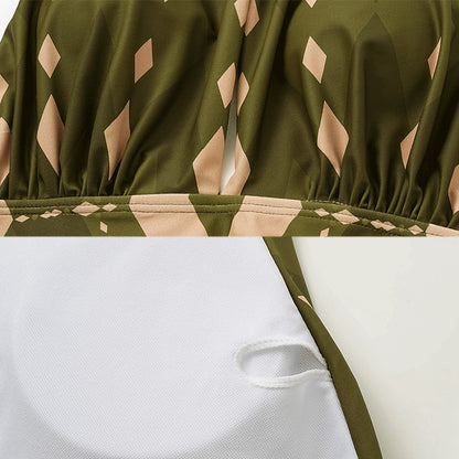 Women Bikini Push Up Swimsuit Halter Neck Geometric Pattern Print One Piece Swimsuit Backless Summer Swimwear Bathing Suit