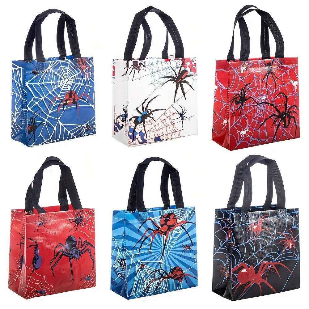 6/30pcs Spider Print Gift Bags Non Woven Tote Bags Halloween Party Favor Bags for Candy Gifts and Shopping