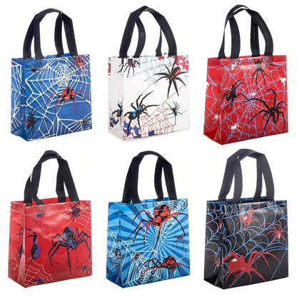 6/30pcs Spider Print Gift Bags Non Woven Tote Bags Halloween Party Favor Bags for Candy Gifts and Shopping