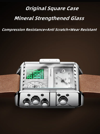 Mark Fairwhale Luxury Quartz Watches Men Fashion Brown Leather Strap Clock Military Waterproof Square Electronic WristWatch 2023