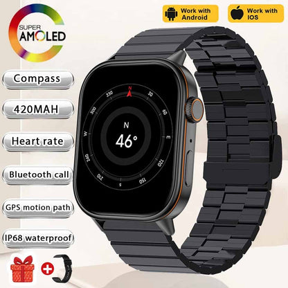 Smartwatch de Música Feminino 2025 Novo com Tela AMOLED HD de 2.01'' Moda, GPS de 6 Estrelas Embutido, Rastreador Impermeável e Chamada, Braceletes
