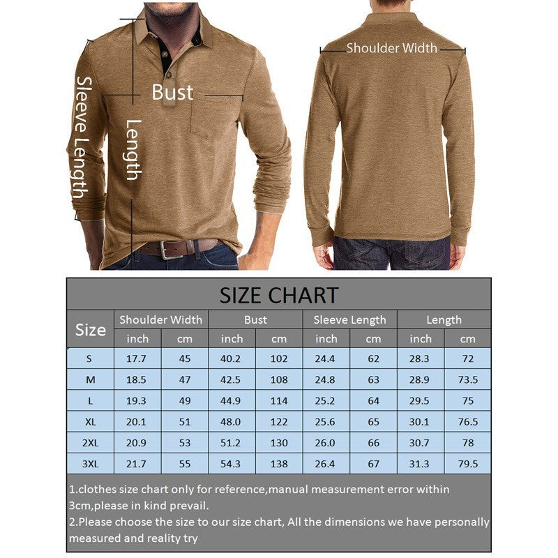 Spring Trend Men's Long Sleeve Casual Tshirt Solid Lapel Button Up Pullover Tops Autumn Turn Down Collar Bottoming Polo Shirt
