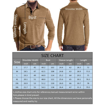 Spring Trend Men's Long Sleeve Casual Tshirt Solid Lapel Button Up Pullover Tops Autumn Turn Down Collar Bottoming Polo Shirt