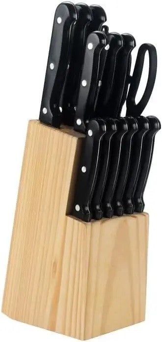 Conjunto de Facas de Cozinha 15 Peças com Bloco de Madeira, Conjunto de Facas de Bife de Aço Inoxidável e Tesoura, Conjunto de Facas Profissional