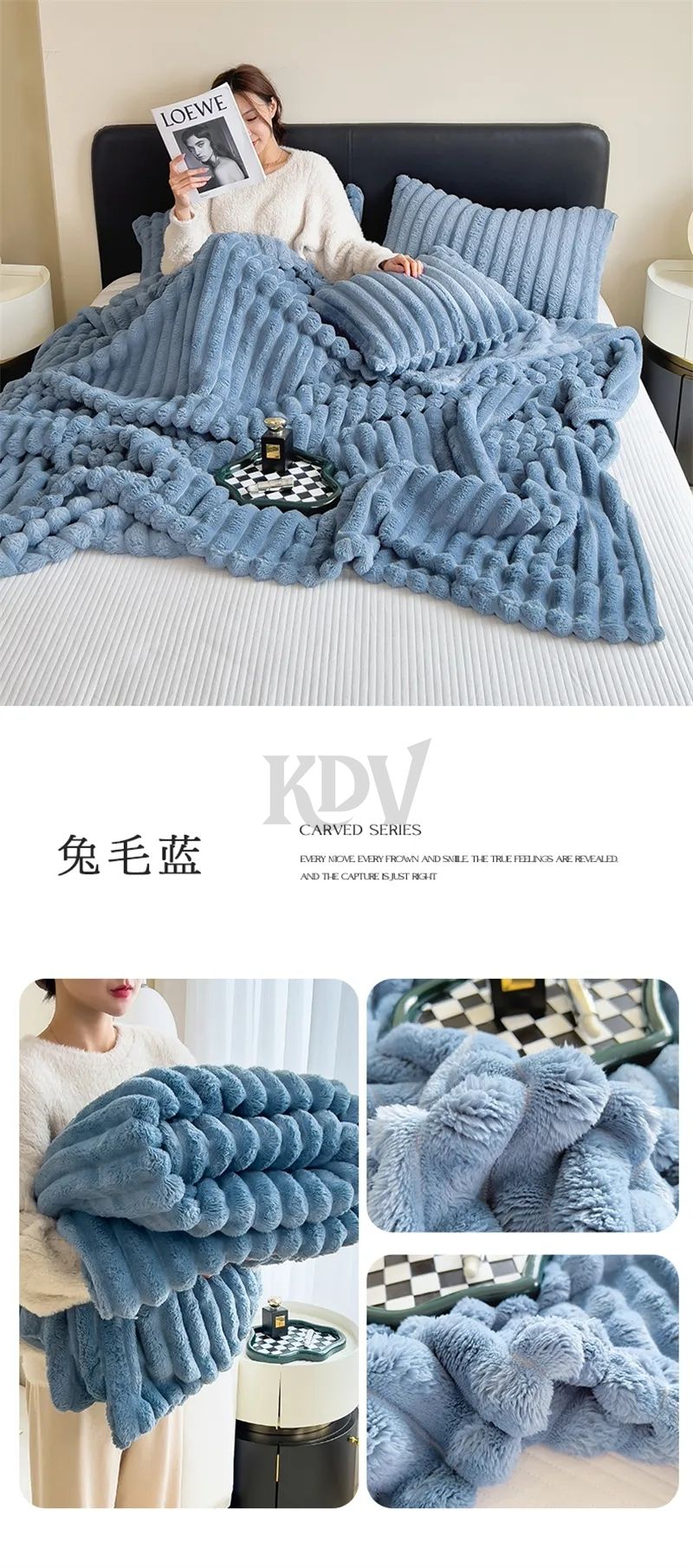 Luxury Soft Faux Rabbit Fur Throw Blanket Fluffy Warm Solid Color Plush Blanket for Sofa Bed Single Double Spring Autumn Plaid