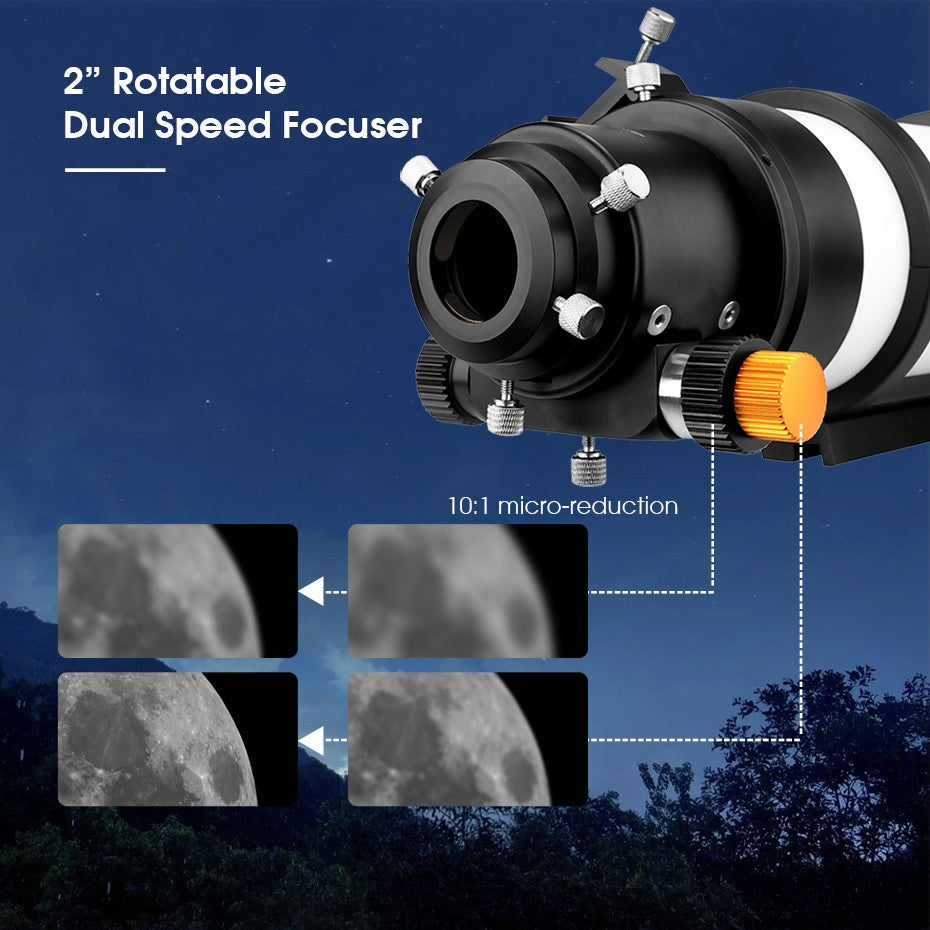 Telescópio Astronômico Refrator Svbony SV48P 90/102mm Abertura OTA com Focador de Duas Velocidades para Astrofotografia de Céu Profundo