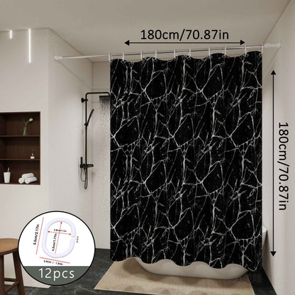 Bathroom Shower Curtain Waterproof Bathtub Bathing Curtains Easy Clean and Wipe PEVA Shower Curtains Marble Curtain with Hooks