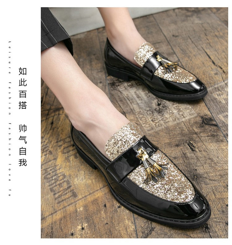 British Style Sequined Leather Shoes Men Golden Men's Loafers Big Size 38-47 Luxury Comfortable Business Shoes Men Formal Shoes