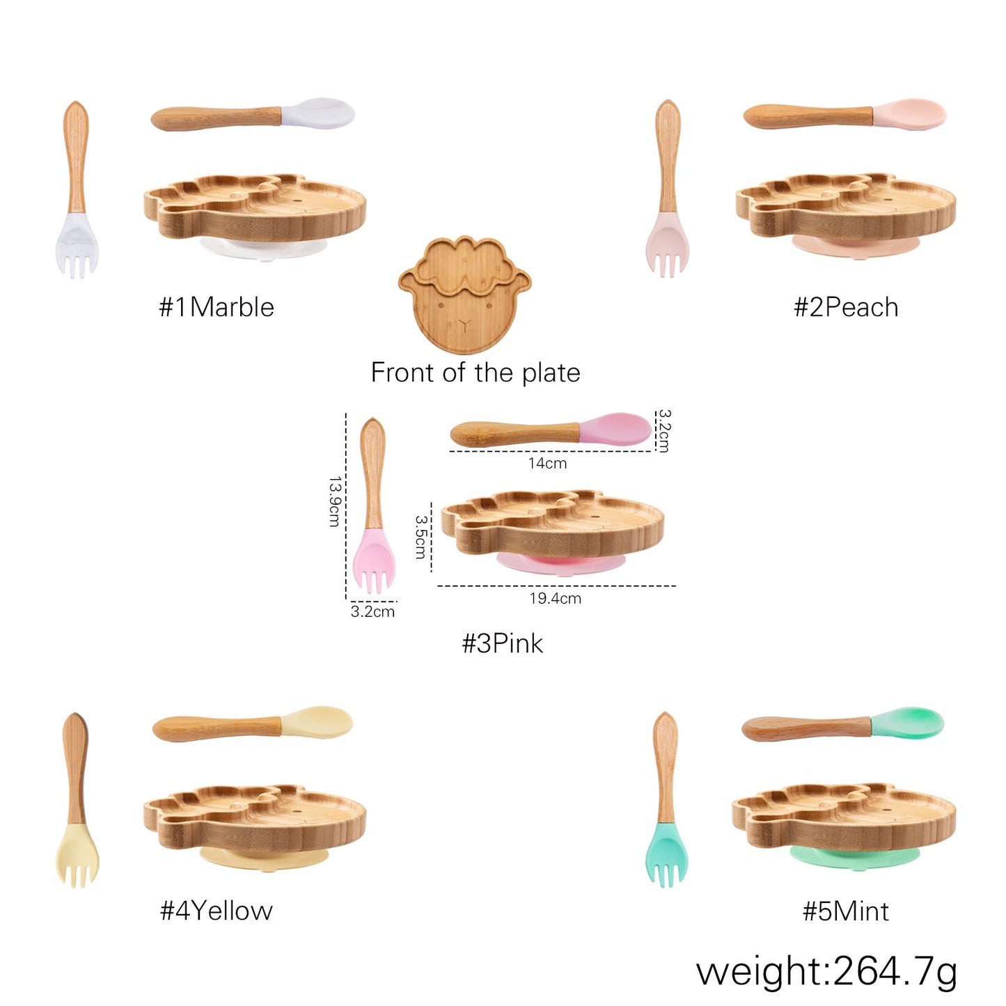 Baby Wooden Tableware Set Could Bamboo Wooden Plate Bowl Silicone Suction Wooden Handle Fork Spoon for Children Feeding Supplies