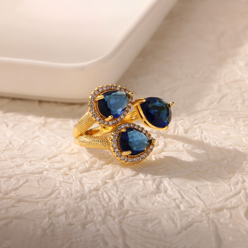 Anéis de Luxo em Aço Inoxidável Banhado a Ouro Pedra Colorida Zircônia Cristal Coração Anel Feminino Casamento Joias Boho Presente de Natal