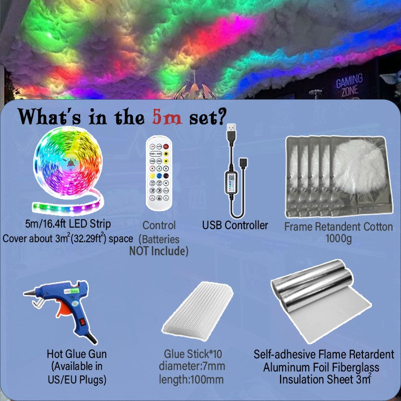 3D Thunder Cloud Lights Ceiling Storm Lights LED Kit Music Sync Lightening Cloud Kit Cotton for Gaming Room Decoration Bedroom