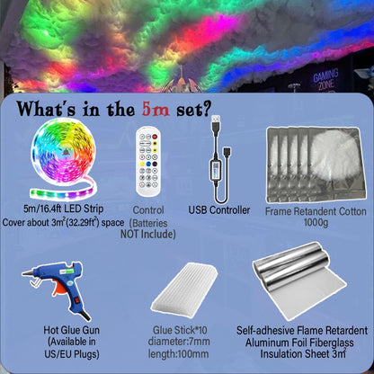 3D Thunder Cloud Lights Ceiling Storm Lights LED Kit Music Sync Lightening Cloud Kit Cotton for Gaming Room Decoration Bedroom