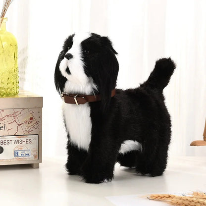 Novo brinquedo de simulação de cachorro elétrico com controle de voz, que anda, acena a cabeça, toca música e é um robô de pelúcia para crianças.
