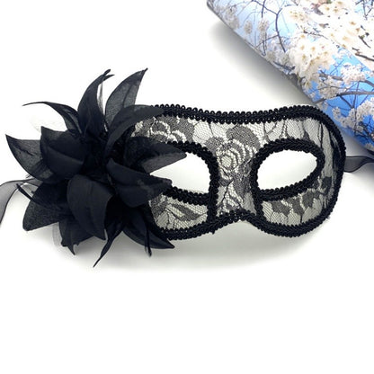 Dance Party Venetian Lace Mask Feather Flower Wedding Carnival Performance Lady Sexy Perspective Face Mask Masquerade Christmas