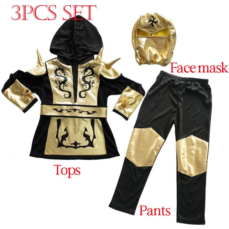 Kids Gold Sliver Dragon Ninja Cosplay Costume Boys Samurai Cosplay Hooded Pants Party Fancy Costume for Height 110-130cm