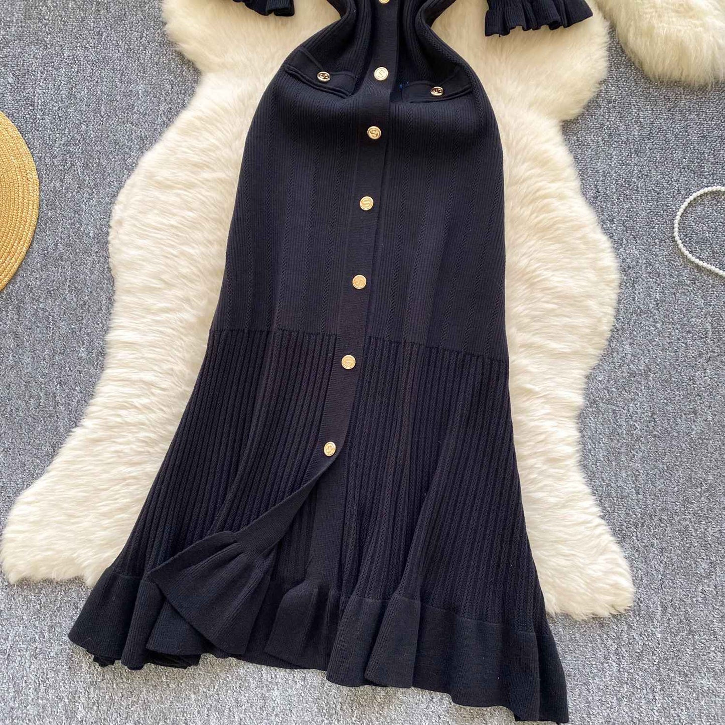 SINGREINY Summer OL Knit Dress 2025 Women V Neck Button Design Slim Mermaid Sund