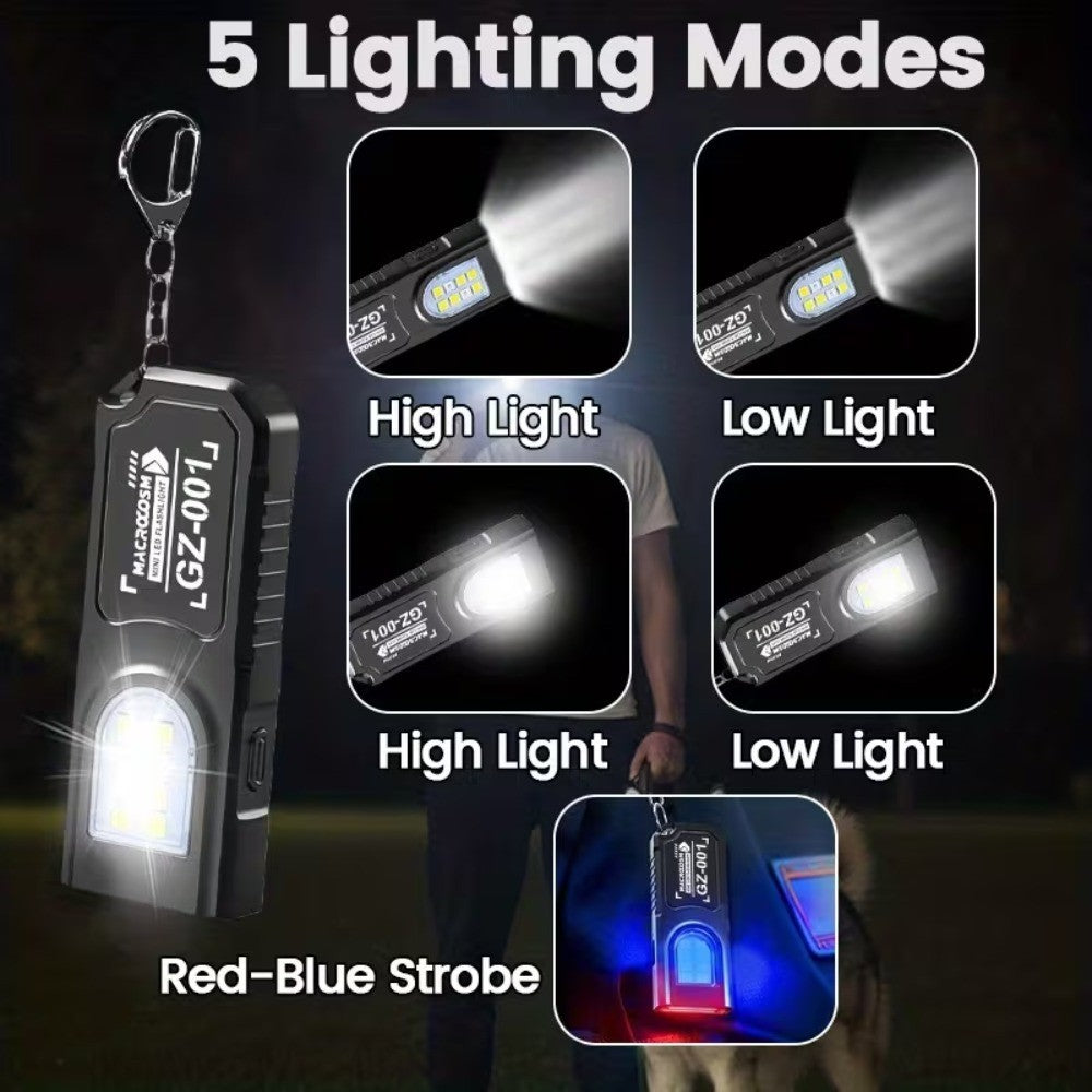 Mini COB LED Flashlight USB Rechargeable Torch with Magnetic Portable Powerful Working Light Outdoor Emergency Keychain Light