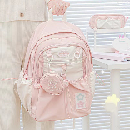 Mochila creme para estudantes com design simples e fofo de alta aparência Mochila leve e espaçosa para a dor nas costas