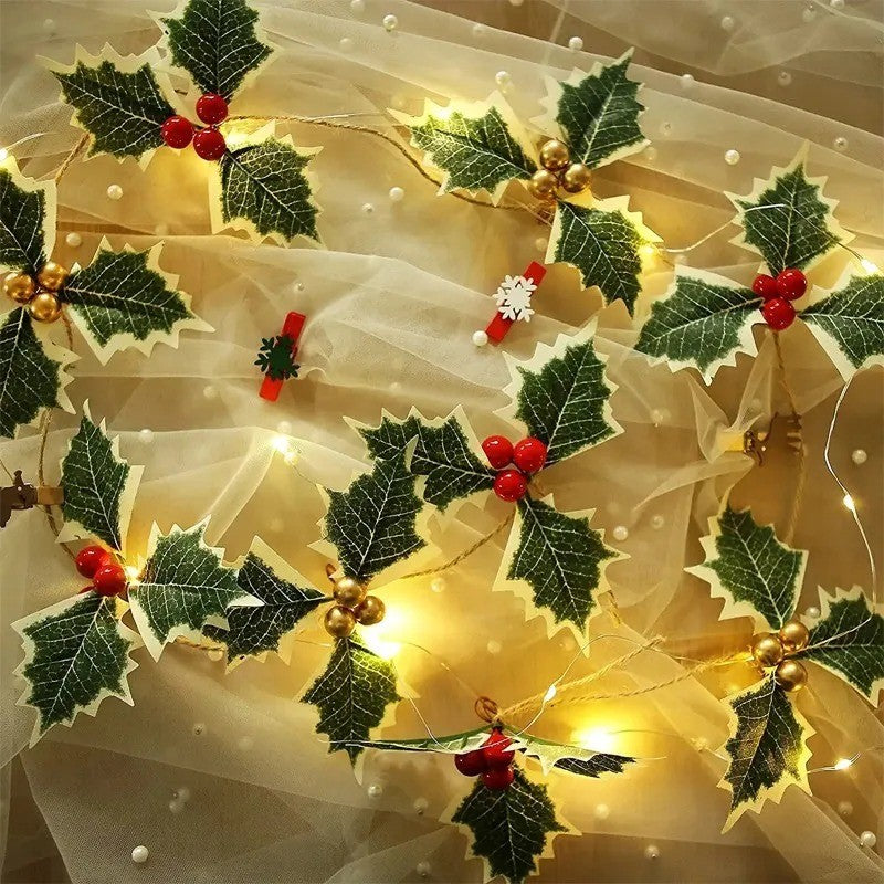 5-100Pcs Artificial Holly Berry Green Leaves Christmas Ornaments Gold Red Holly Berry Stems Xmas Tree Wreath Gifts Party Decor