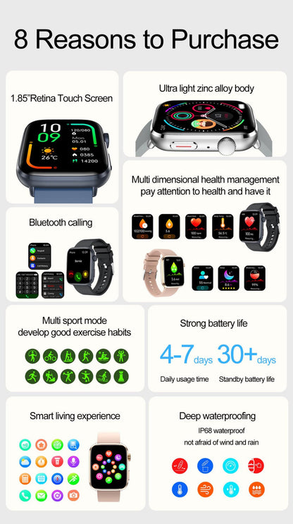 2025New NFC Smat Watch Women 1.85-inch Blood Pressure Heart Rate Bluetooth Call Female Health Smarwatches Ladies For Android IOS