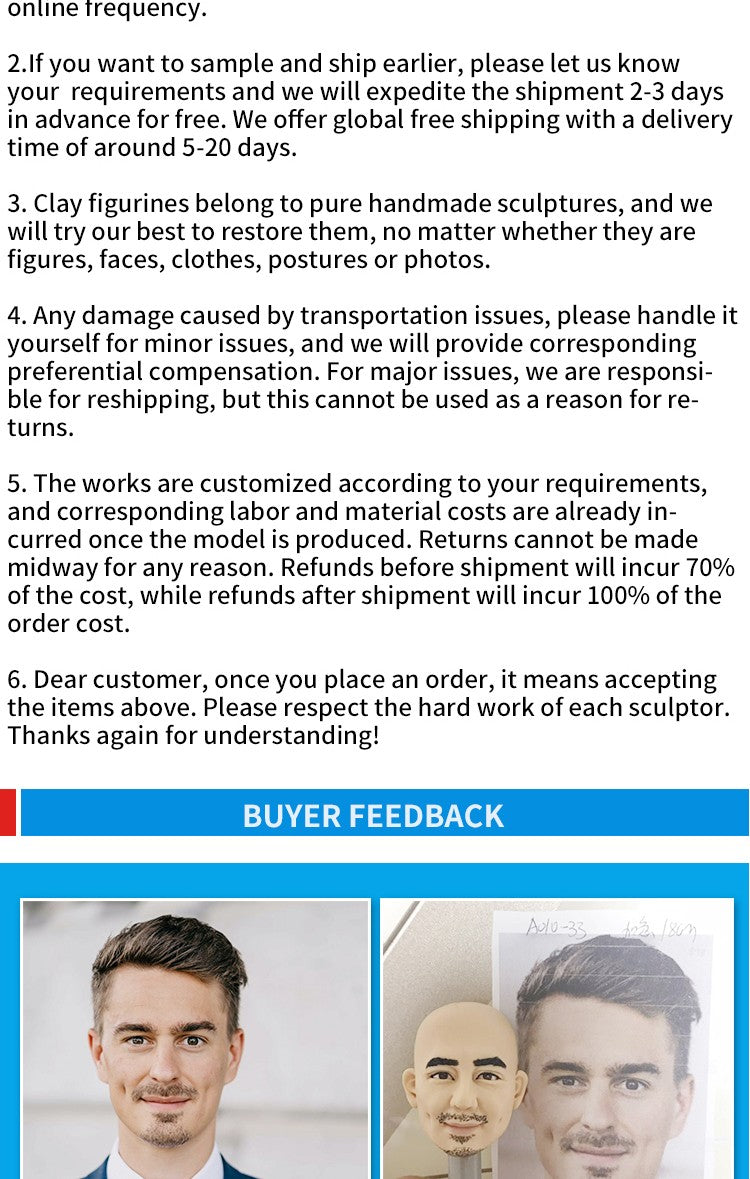 Custom Handmade Bobblehead Figure, Personalized Clay Doll on Photos,Real person figurine 3D Customization,Christmas Gift for Men