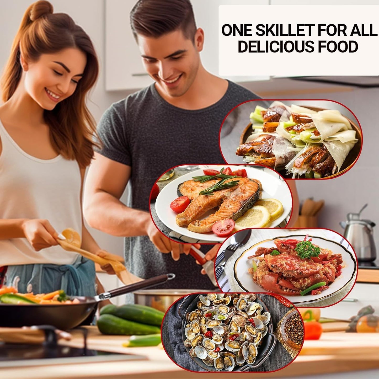 Flat Bottom Wok Pan 32cm Skillet Iron Stir Fry Pans Non-stick Cooking Pan for Electric Induction Cooktops Woks