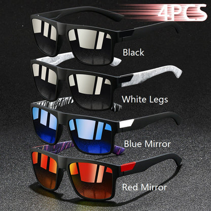 4 PCS Fashion Vintage Square Sunglasses Men Fishing Driving Man Luxury Brand Designer Sun Glasses Anti-Glare Retro Eyewear UV400