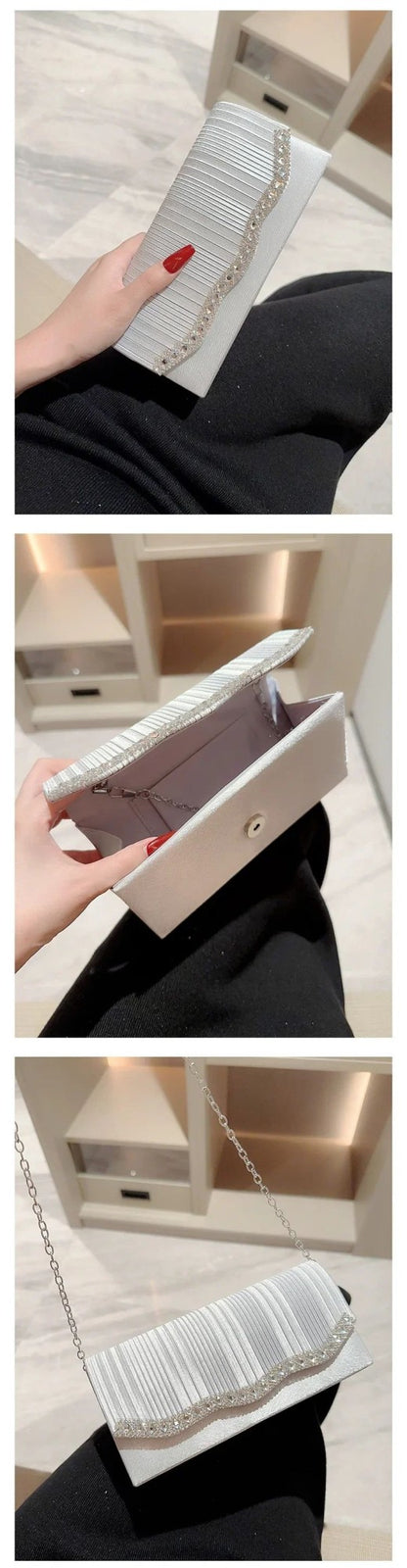 Glitter Ladies Silver Clutch Bag Envelope Evening Bag Fashion Elegant Long Purse Women Chain Shoulder Bags Wedding Party Handbag