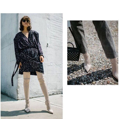 Eilyken Thigh High Over The Knee Elastic Stretch Boots Women  Sexy Thin Heels Sock Long Boots Mujer