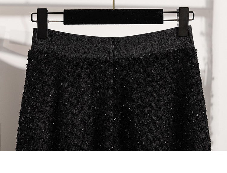 plus Size Women's High Waist A-Line Long Skirt Casual Versatile Glitter Wool Blend f Body Skirt for Full Figured Ladies