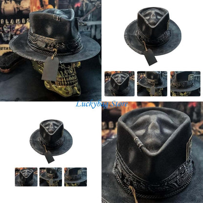 X7XE Halloween Gift Cowboy Hat Perfect Present for Halloween Lovers Skull-themed