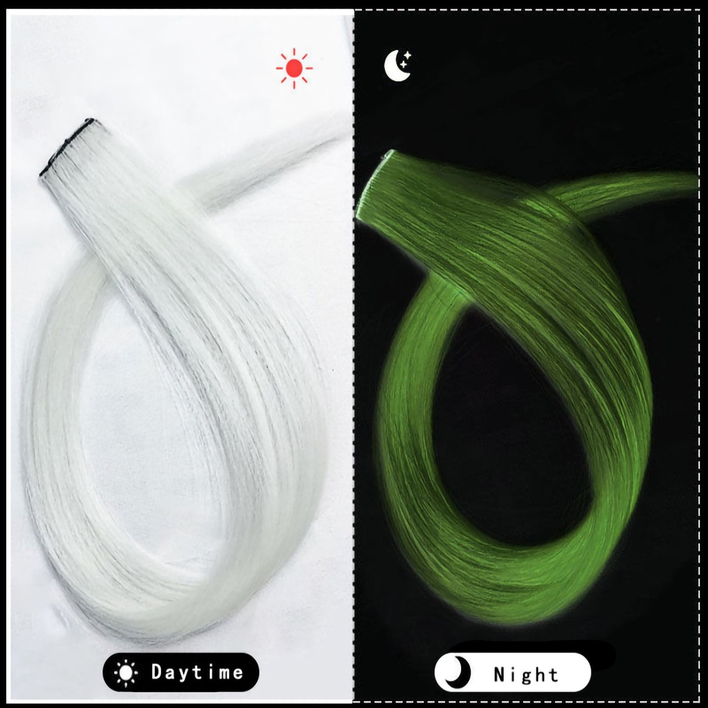 Extensões de Cabelo que Brilham no Escuro de 20 Polegadas com Presilha, Apliques Luminosos Coloridos para Festa, Presilhas de Cabelo Arco-Íris, Peruca Sintética Lisa