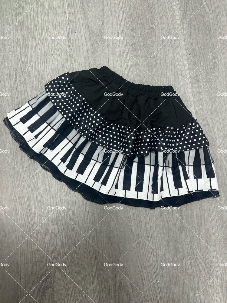 American Vintage Black White Piano Keys Skirts Y2k Slim Waist Ruched A-line Skirt Women 2025 Summer New Korea Style Chic Mujer