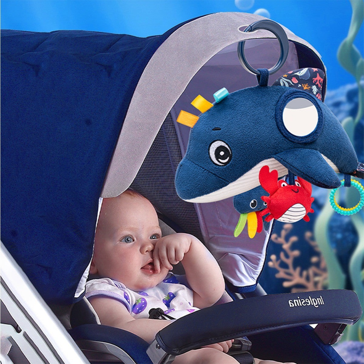 Newborn Infant Soft Whale Mobile Hanging Baby Educational Toy For Baby Intellectual Development Handheld Cute Stuffed Animal Toy