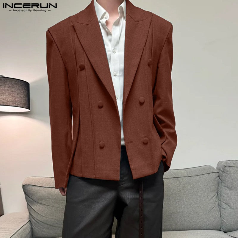 INCERUN Men Blazer Solid Color Lapel Long Sleeve Button Male Suit Streetwear Elegant 2025 Fashion Casual Thin Coats Men Blazer