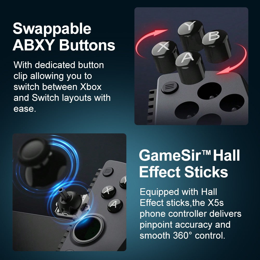 GameSir X5s Phone Gamepad for Android iOS Nintendo Switch 2/1 PC Wireless Controle Tri-mode Connectivity Hall Effect Sticks
