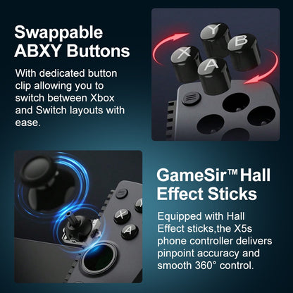 GameSir X5s Phone Gamepad for Android iOS Nintendo Switch 2/1 PC Wireless Controle Tri-mode Connectivity Hall Effect Sticks